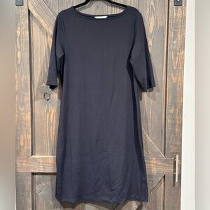 TRAVELSMITH Women’s Black Midi Dress Minimalist Stretchy Size Large NEW‎